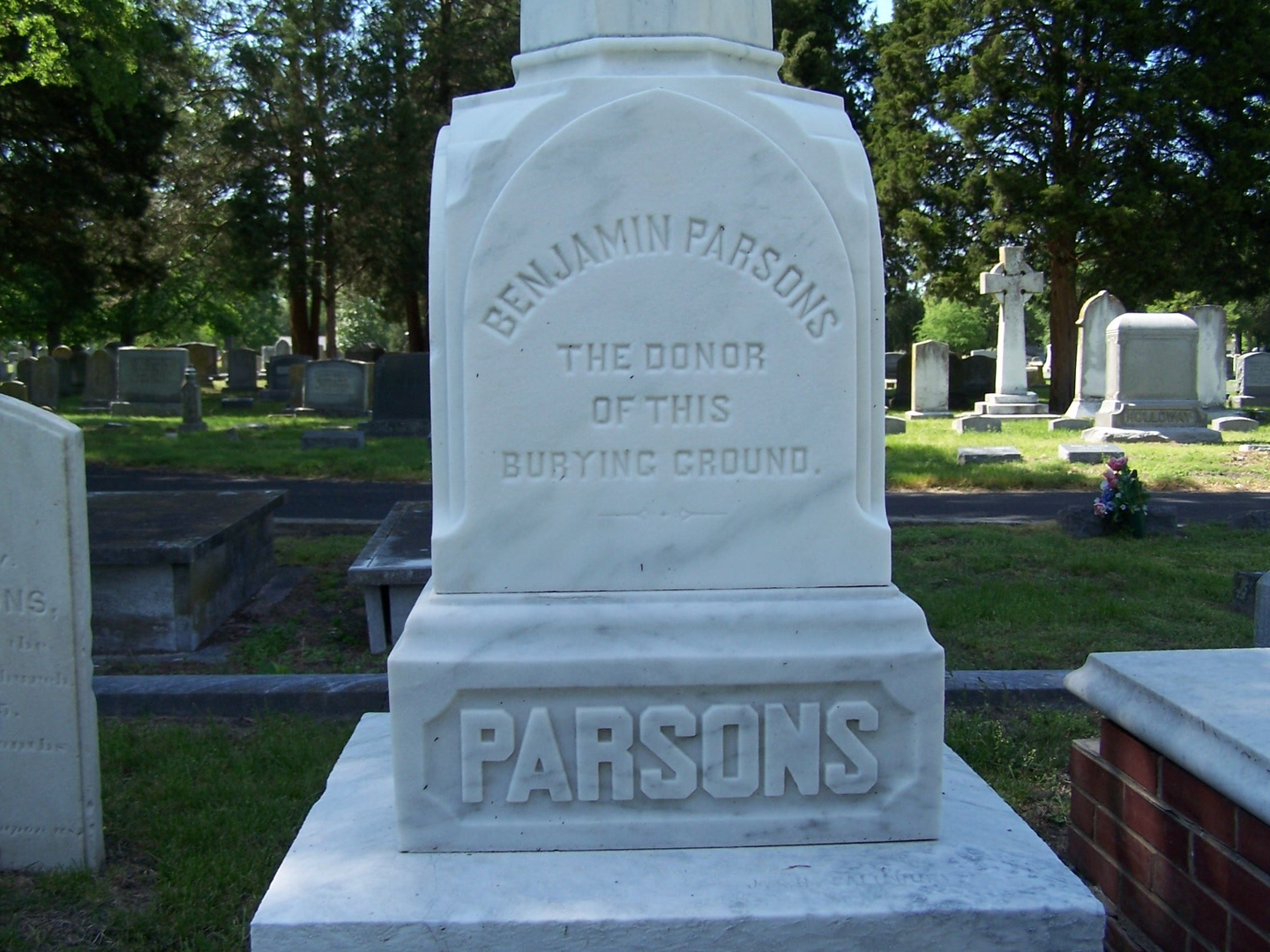 Large White Headstone for Benjamin Parsons